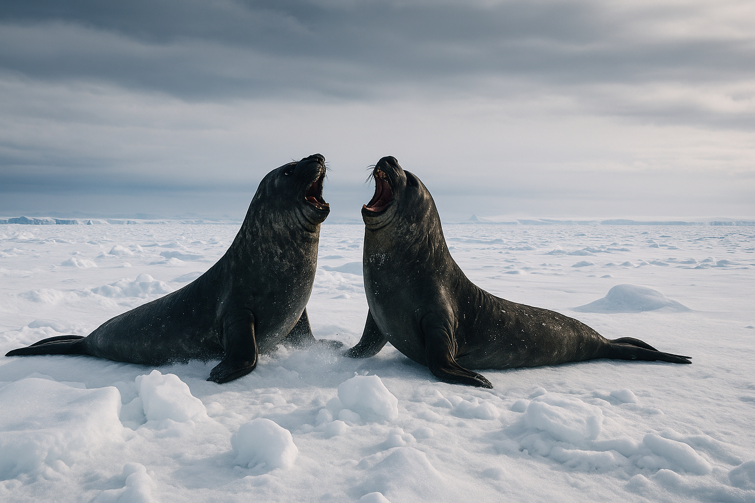 Elefantes marinos sobre el hielo, océano Austral